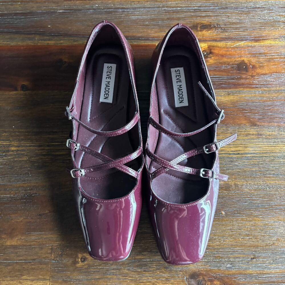 STEVE MADDEN | Roree Mary Jane Burgundy Flat Shoes Multi Strap Sz 9